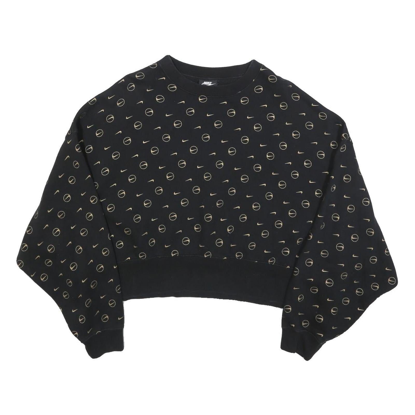 NIKE Womens Black Crew Neck M Cotton Blend Sweatshirt Logo Print Cropped