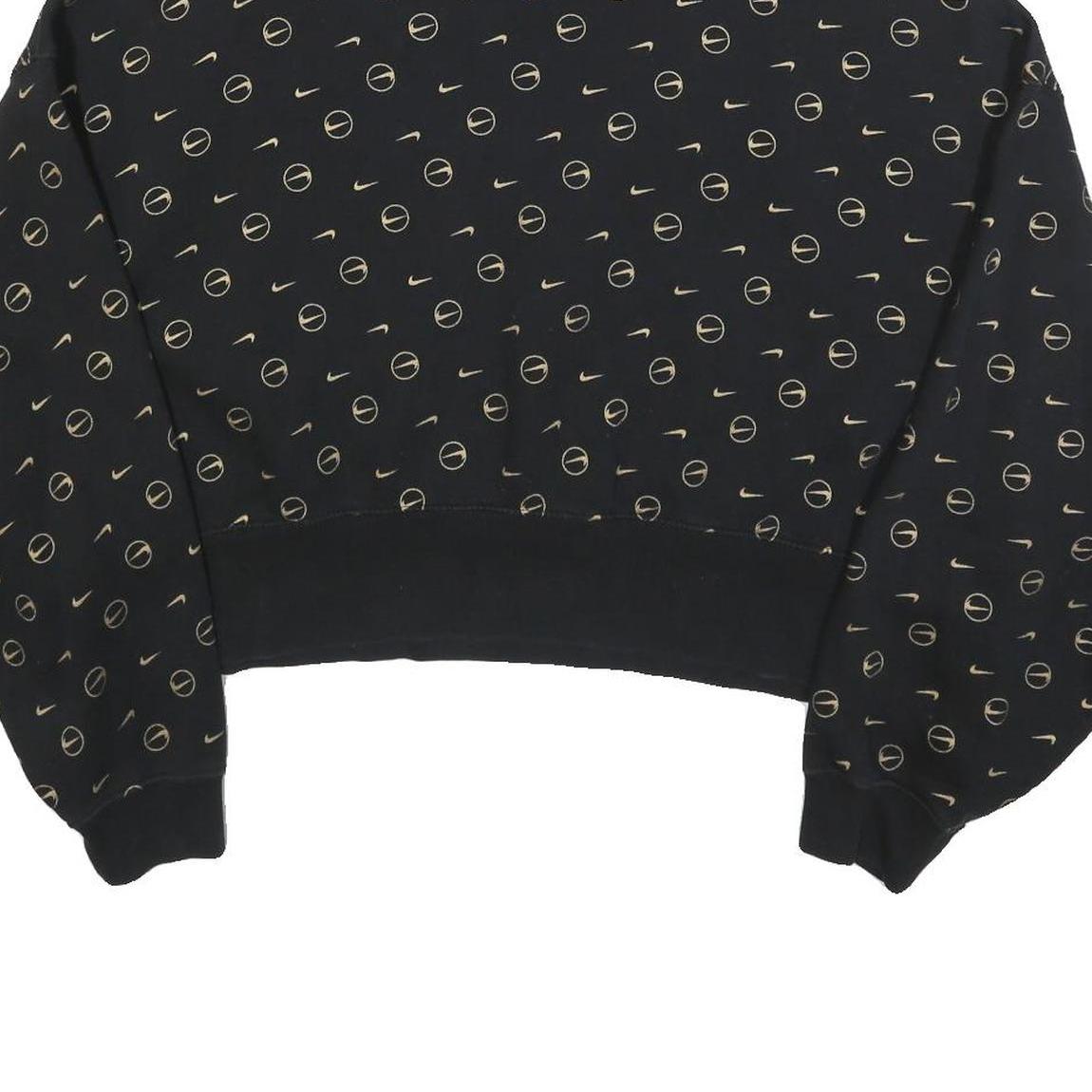 NIKE Womens Black Crew Neck M Cotton Blend Sweatshirt Logo Print Cropped