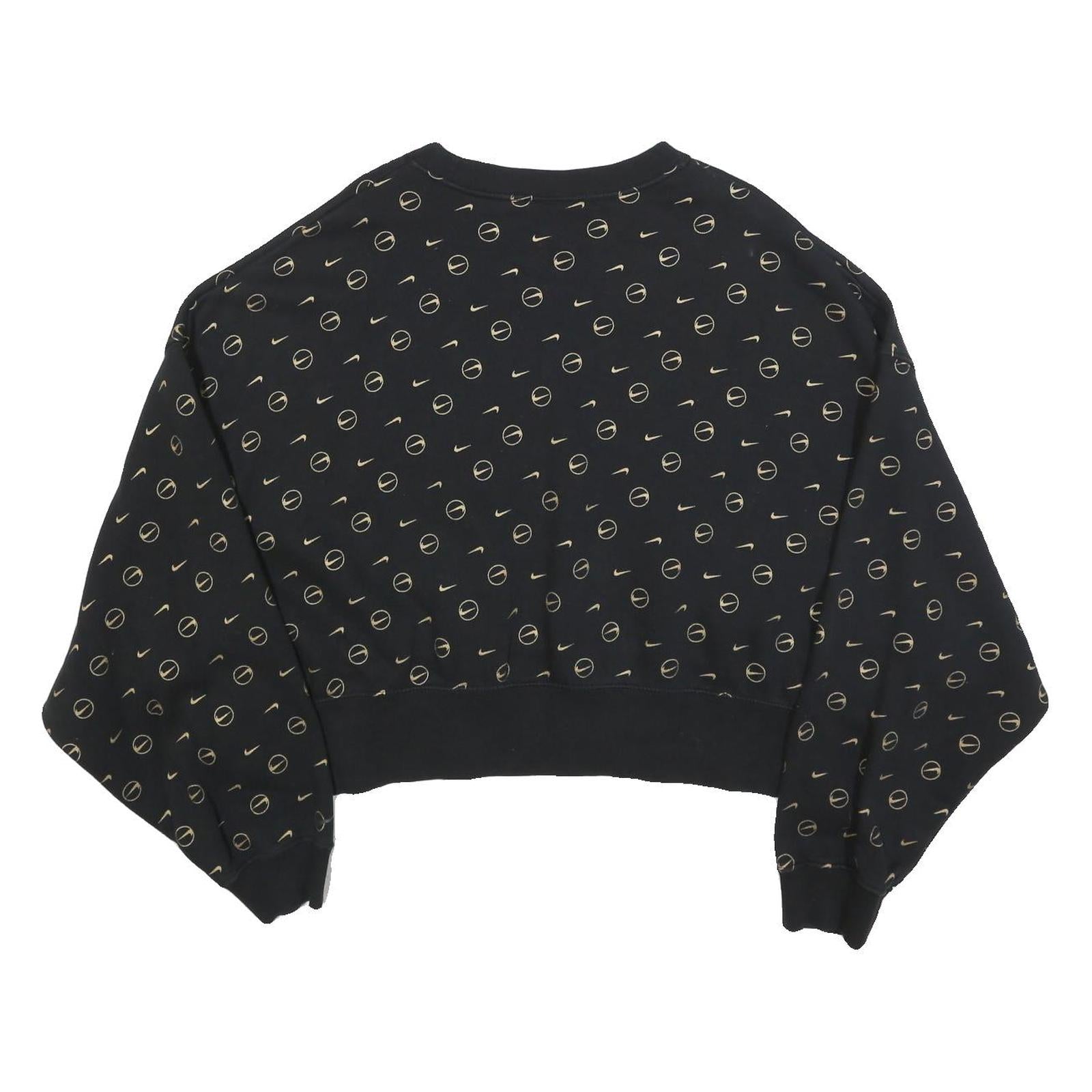NIKE Womens Black Crew Neck M Cotton Blend Sweatshirt Logo Print Cropped