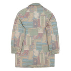 Womens Beige & Blue Abstract Pattern Button Jacket M Polyester Blend Casual