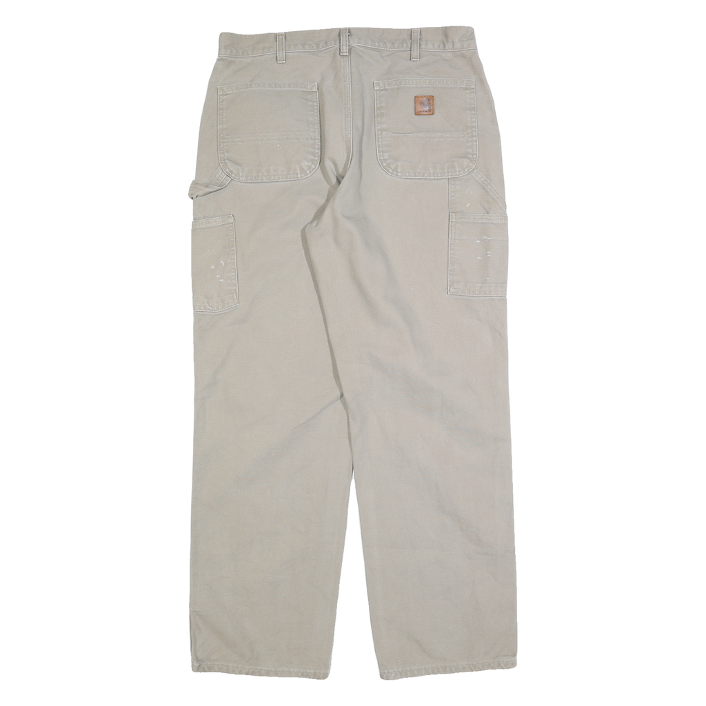 CARHARTT Mens Beige Regular Straight Cotton Blend Trousers W34 L32 Workwear