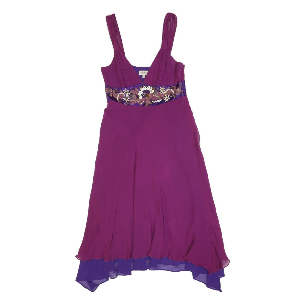KAREN MILLEN Womens Purple & Violet Silk Blend Fit & Flare Dress Sleeveless Midi