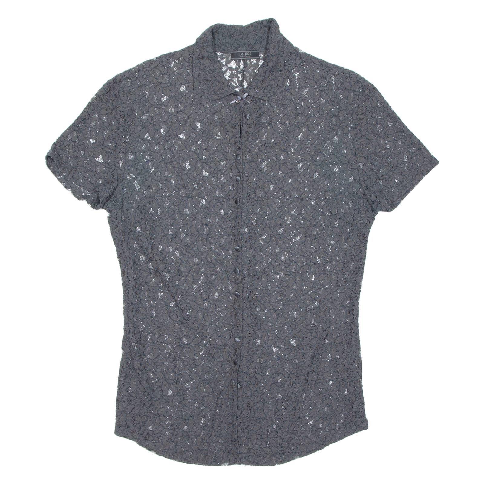 GUESS Sheer Womens Printed Blouse Grey Floral M