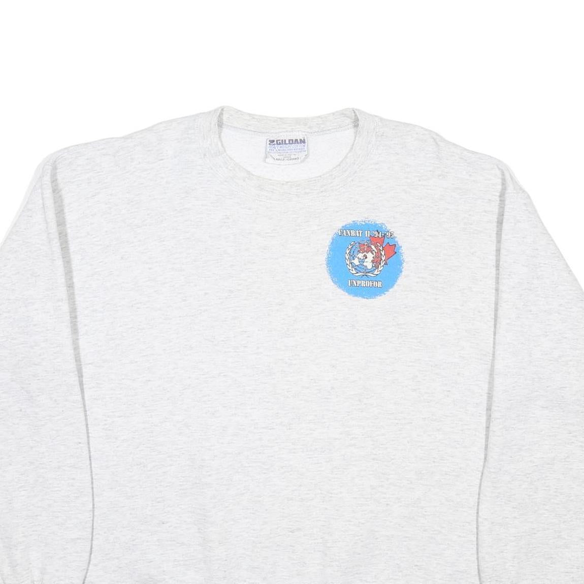 GILDAN Mens White Sweatshirt Combat Bosnia 94-95 Crew Neck L Military Graphic