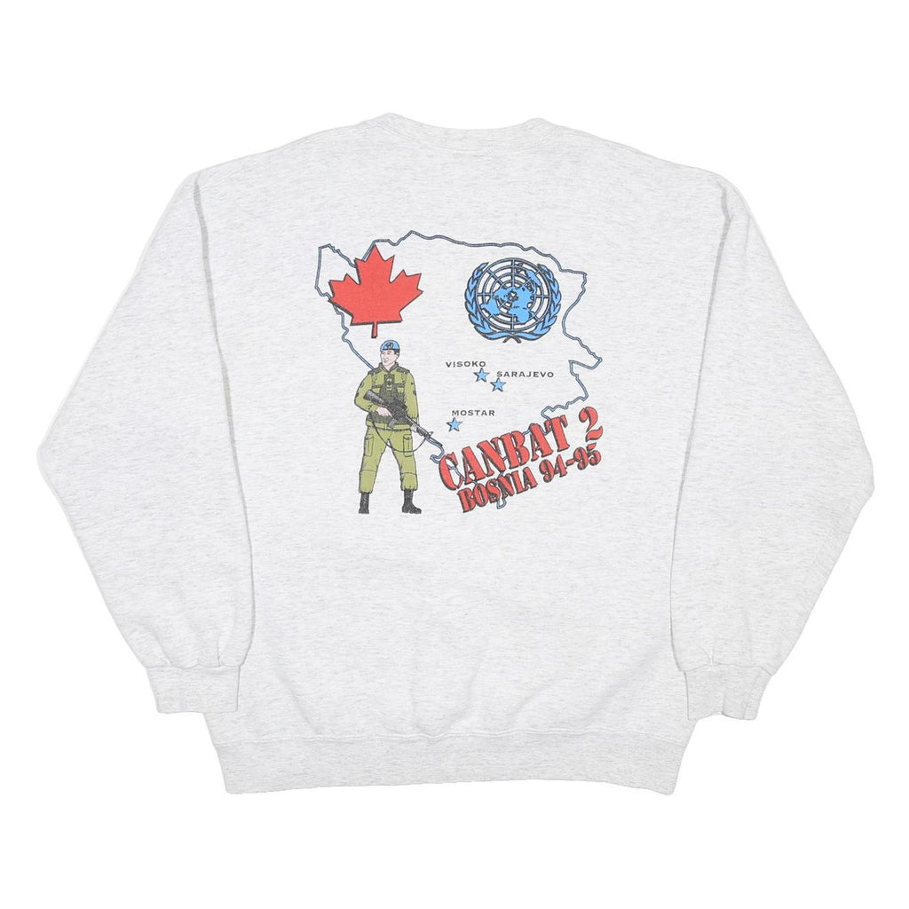 GILDAN Mens White Sweatshirt Combat Bosnia 94-95 Crew Neck L Military Graphic