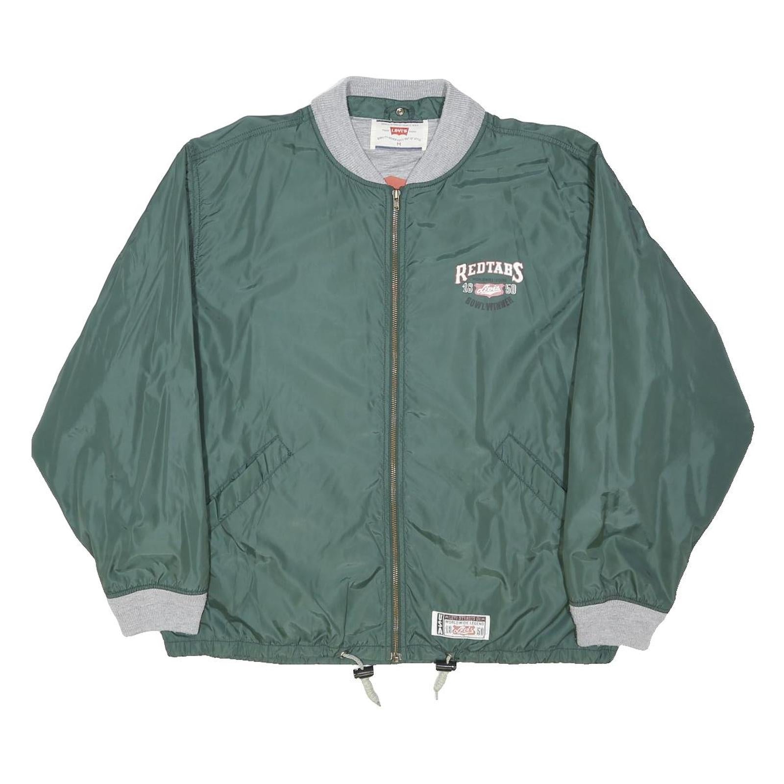 LEVI'S Mens Green Bomber Jacket M Polyester Plain Zip Casual Sportswear