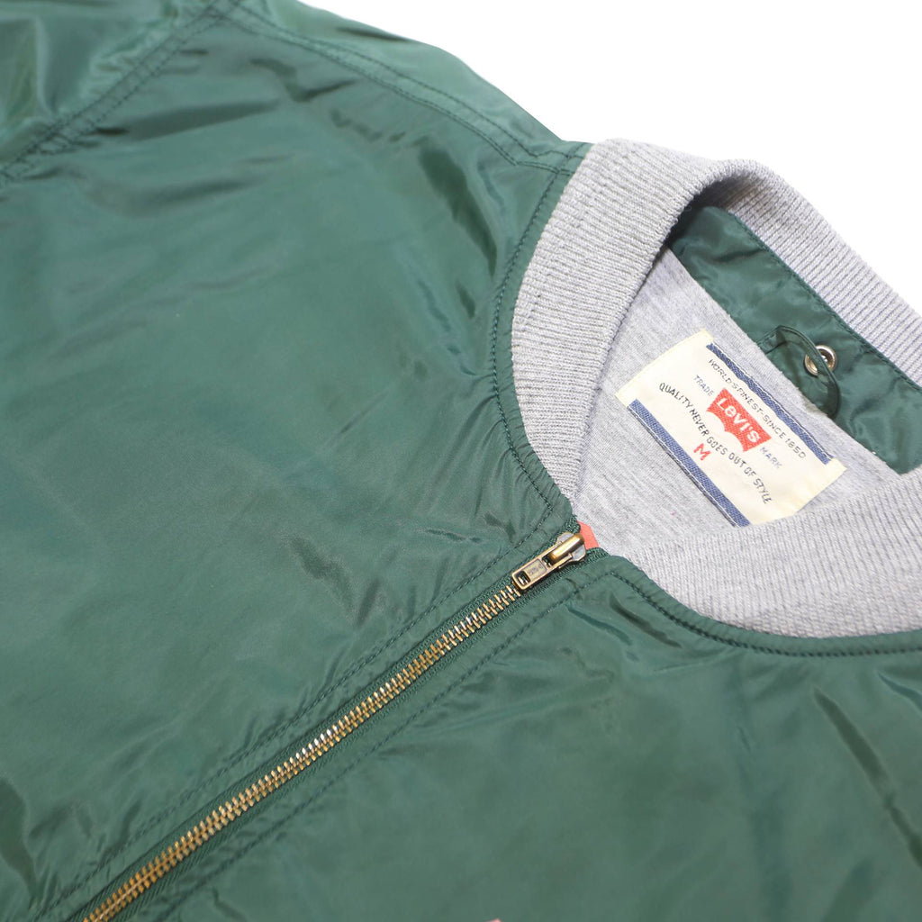 LEVI'S Mens Green Bomber Jacket M Polyester Plain Zip Casual Sportswear