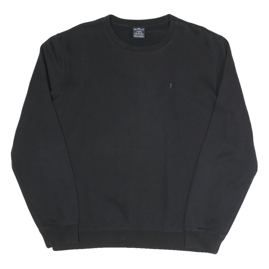 CHAMPION Mens Black Cotton Blend Crew Neck Sweatshirt L Classic Logo Pullover