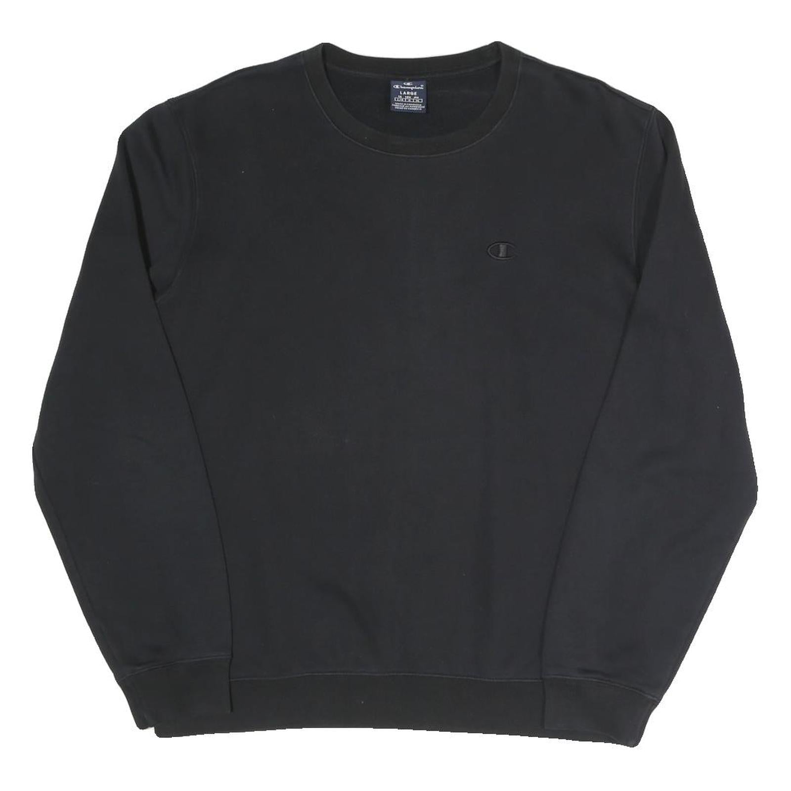 CHAMPION Mens Black Cotton Blend Crew Neck Sweatshirt L Classic Logo Pullover