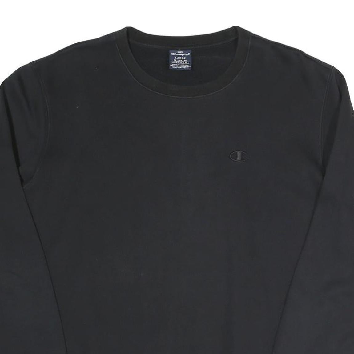 CHAMPION Mens Black Cotton Blend Crew Neck Sweatshirt L Classic Logo Pullover