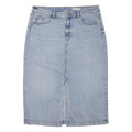 M&S Womens Blue Denim Midi Skirt Cotton Blend L Classic Pencil Fit Casual
