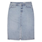 M&S Womens Blue Denim Midi Skirt Cotton Blend L Classic Pencil Fit Casual
