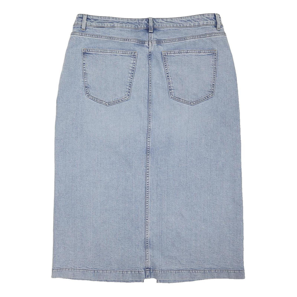 M&S Womens Blue Denim Midi Skirt Cotton Blend L Classic Pencil Fit Casual