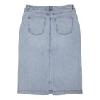 M&S Womens Blue Denim Midi Skirt Cotton Blend L Classic Pencil Fit Casual
