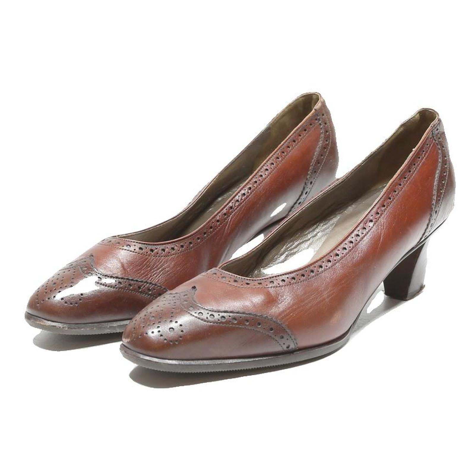 BALLY Womens Classic Leather Brown Heeled Shoes UK 4.5 Elegant Formal Comfort