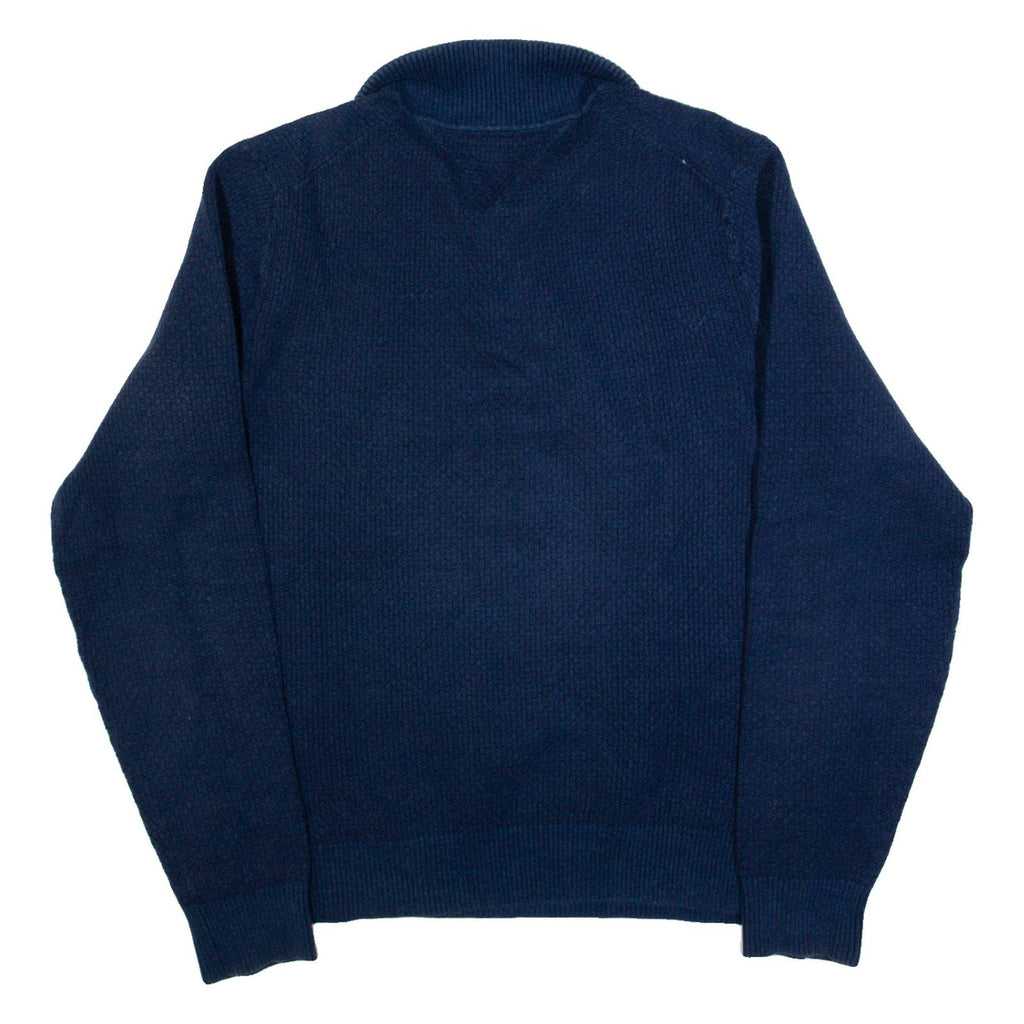 TOMMY HILFIGER Mens Jumper Blue Button Neck Tight Knit M