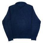 TOMMY HILFIGER Mens Jumper Blue Button Neck Tight Knit M