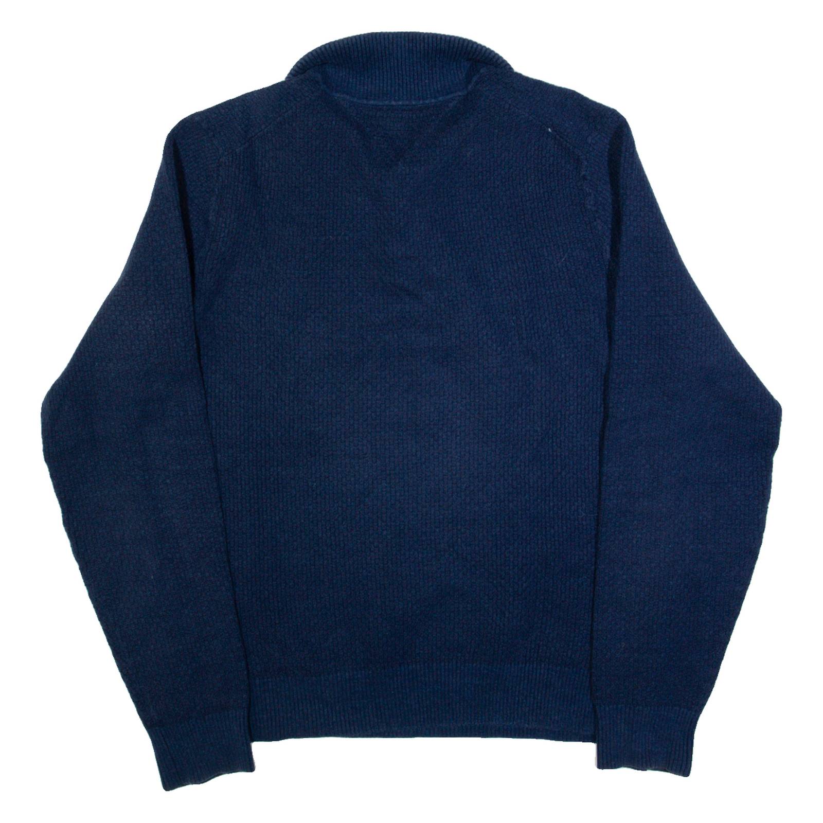 TOMMY HILFIGER Mens Jumper Blue Button Neck Tight Knit M