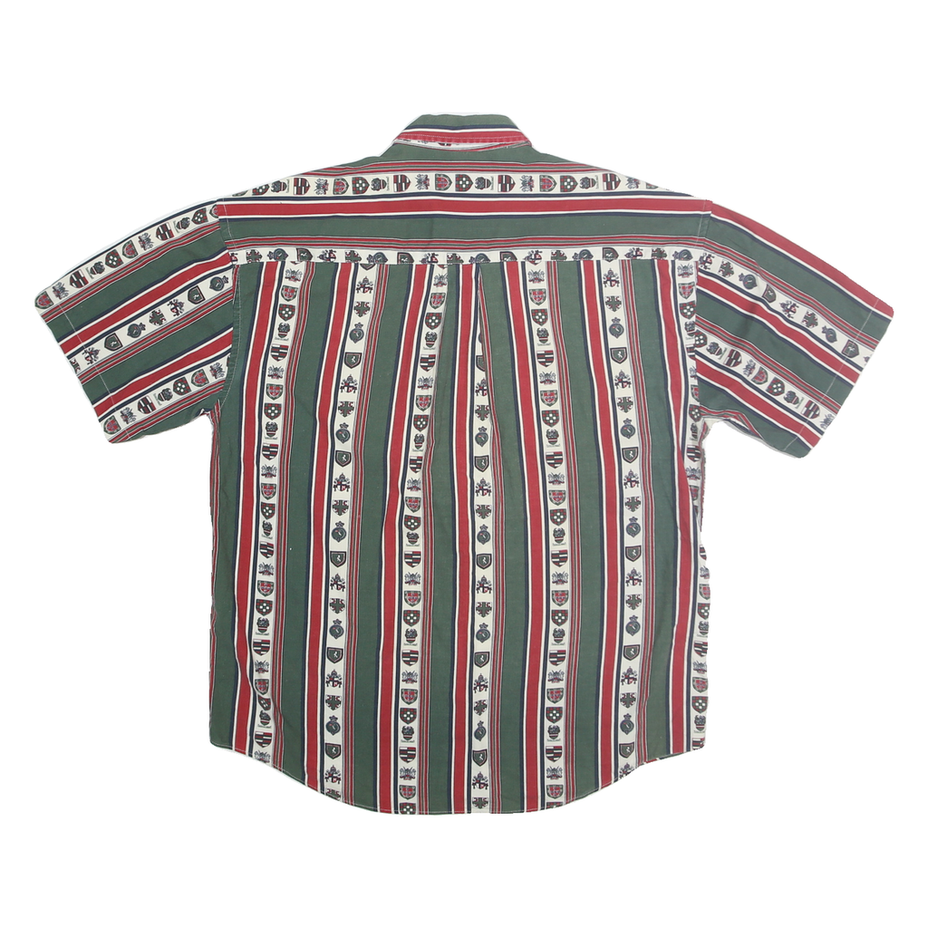 NATURAL ISSUE Mens Green & Red Patterned Shirt L Cotton Short Sleeve Button