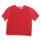 SARA STEPHEN Womens Red Top Short Sleeve Round Neck Plain M Lightweight Blouse
