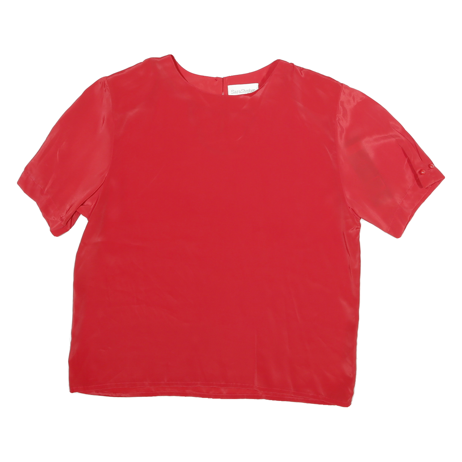 SARA STEPHEN Womens Red Top Short Sleeve Round Neck Plain M Lightweight Blouse