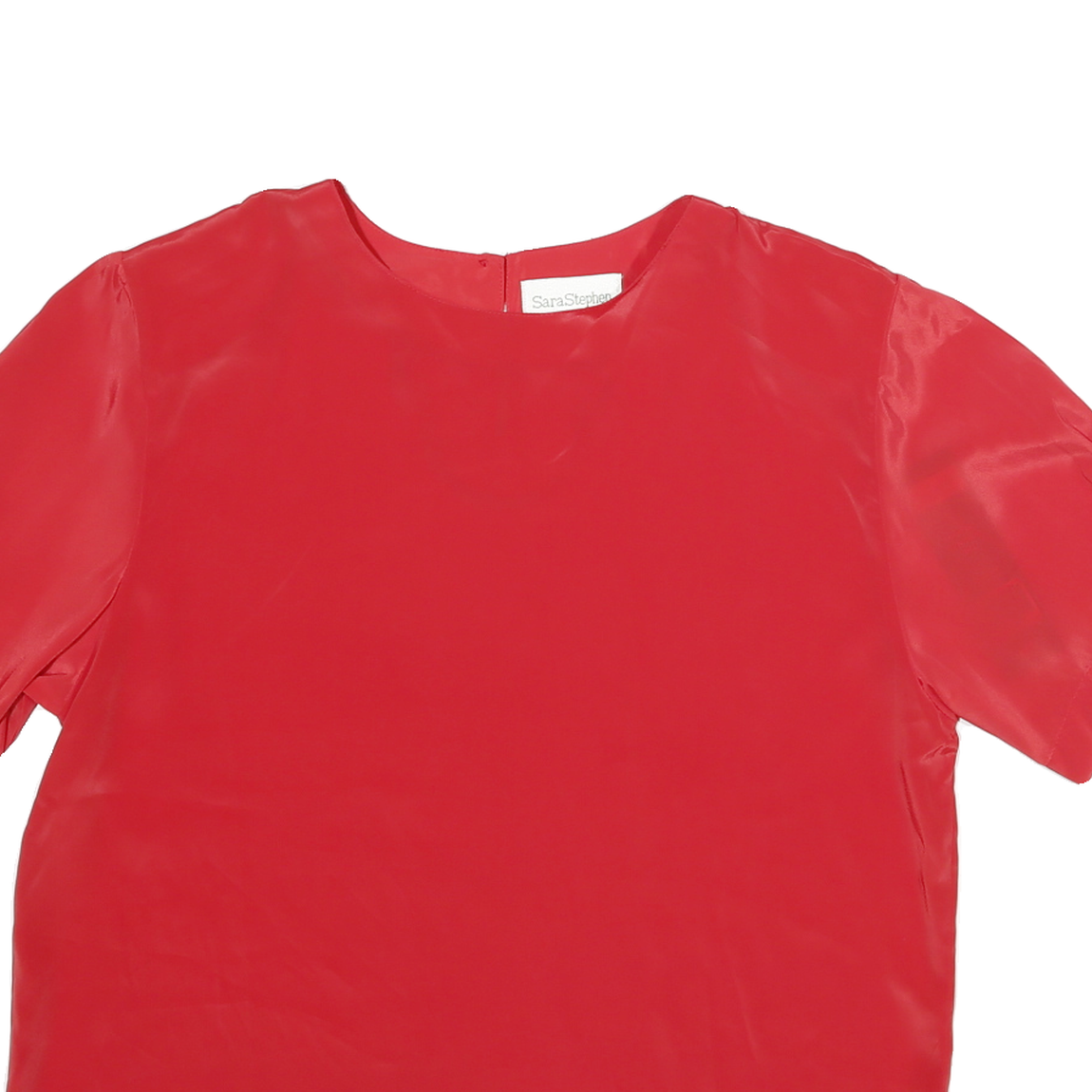 SARA STEPHEN Womens Red Top Short Sleeve Round Neck Plain M Lightweight Blouse