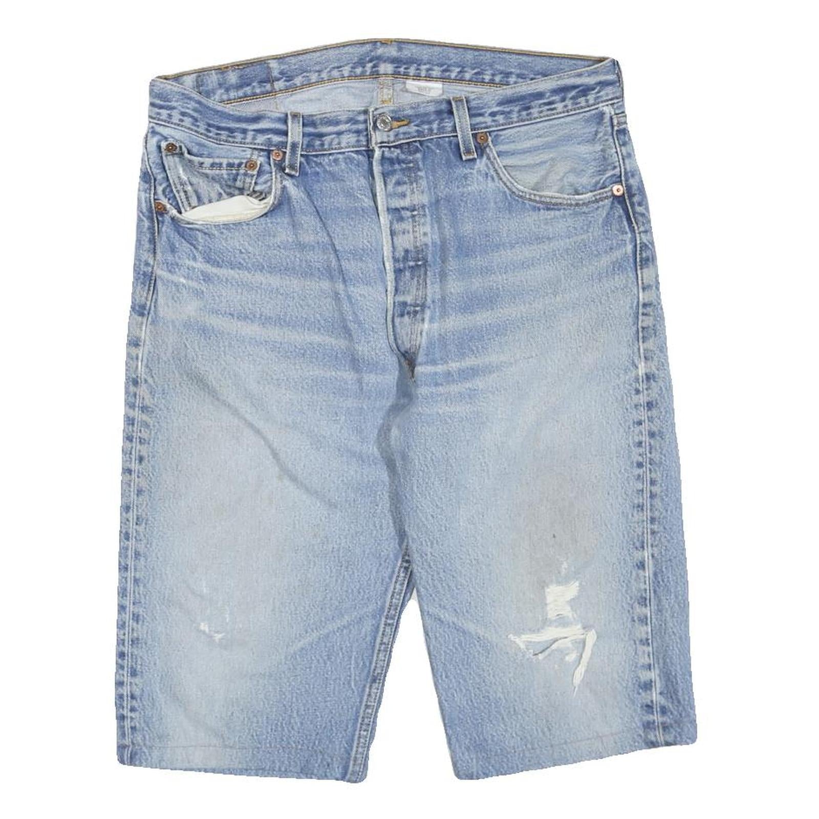 LEVI'S Mens Denim Blue Casual Shorts L W36 Distressed Cotton Blend