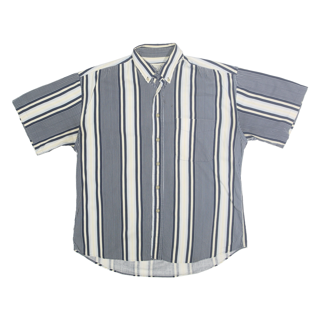 NATURAL ISSUE Mens Blue & Cream Striped Button Short Sleeve Shirt M Casual