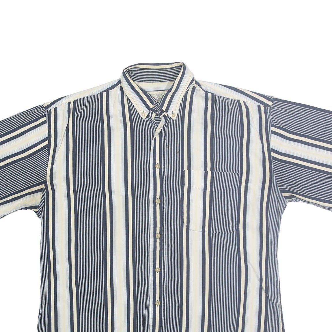 NATURAL ISSUE Mens Blue & Cream Striped Button Short Sleeve Shirt M Casual