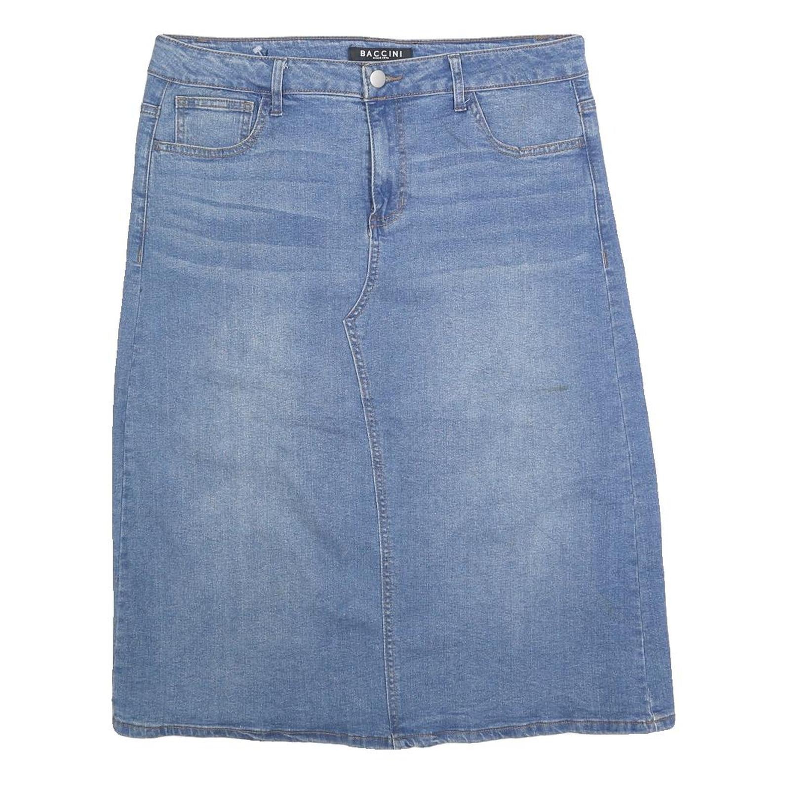 BACCINI Womens Blue Denim Straight Knee Length Woven Cotton Blend Skirt L Casual