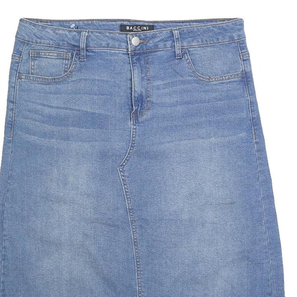BACCINI Womens Blue Denim Straight Knee Length Woven Cotton Blend Skirt L Casual