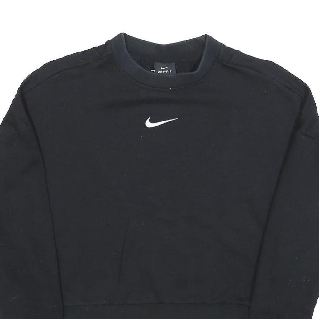 NIKE Womens Black Crop Crew Neck Sweatshirt S Cotton Blend Pullover