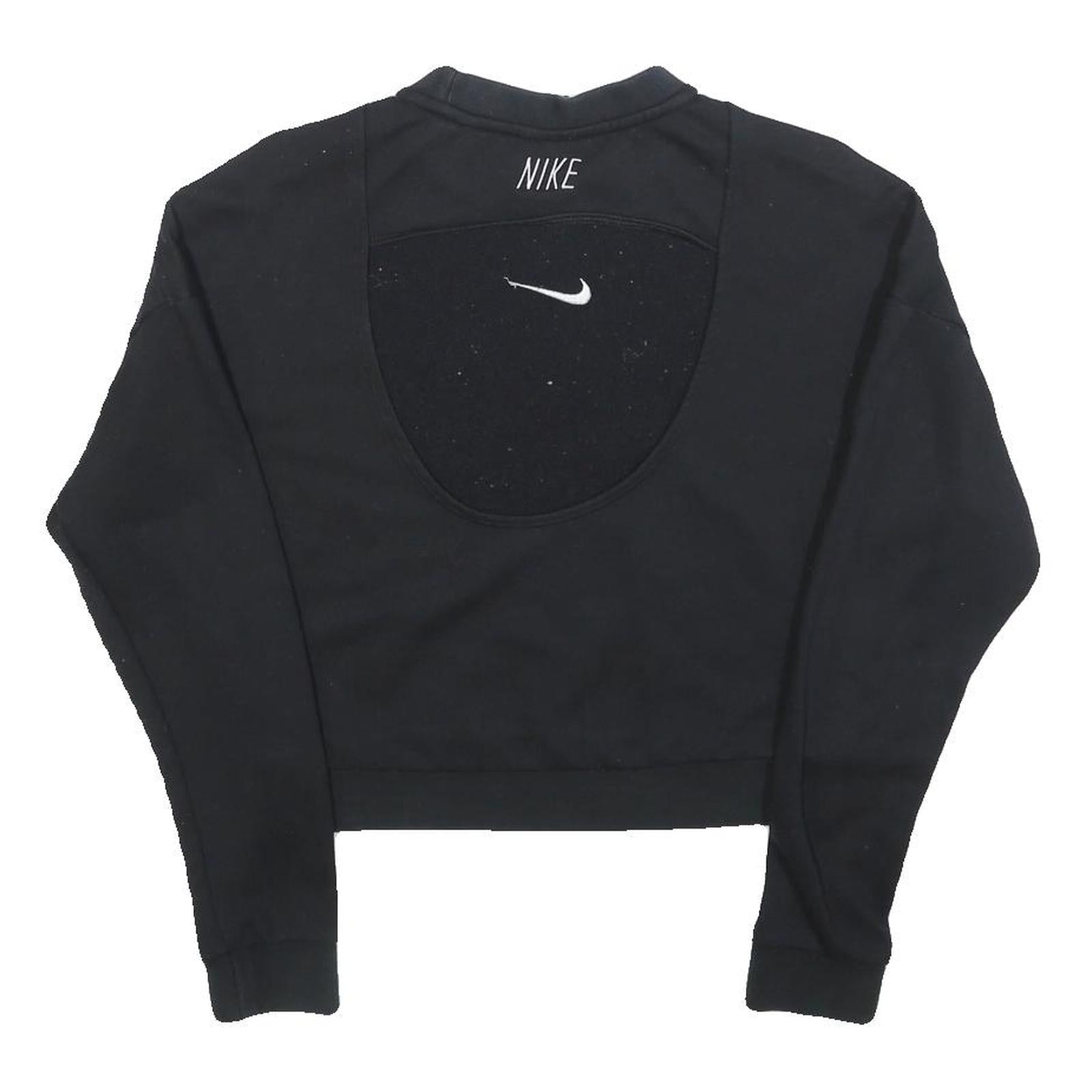 NIKE Womens Black Crop Crew Neck Sweatshirt S Cotton Blend Pullover