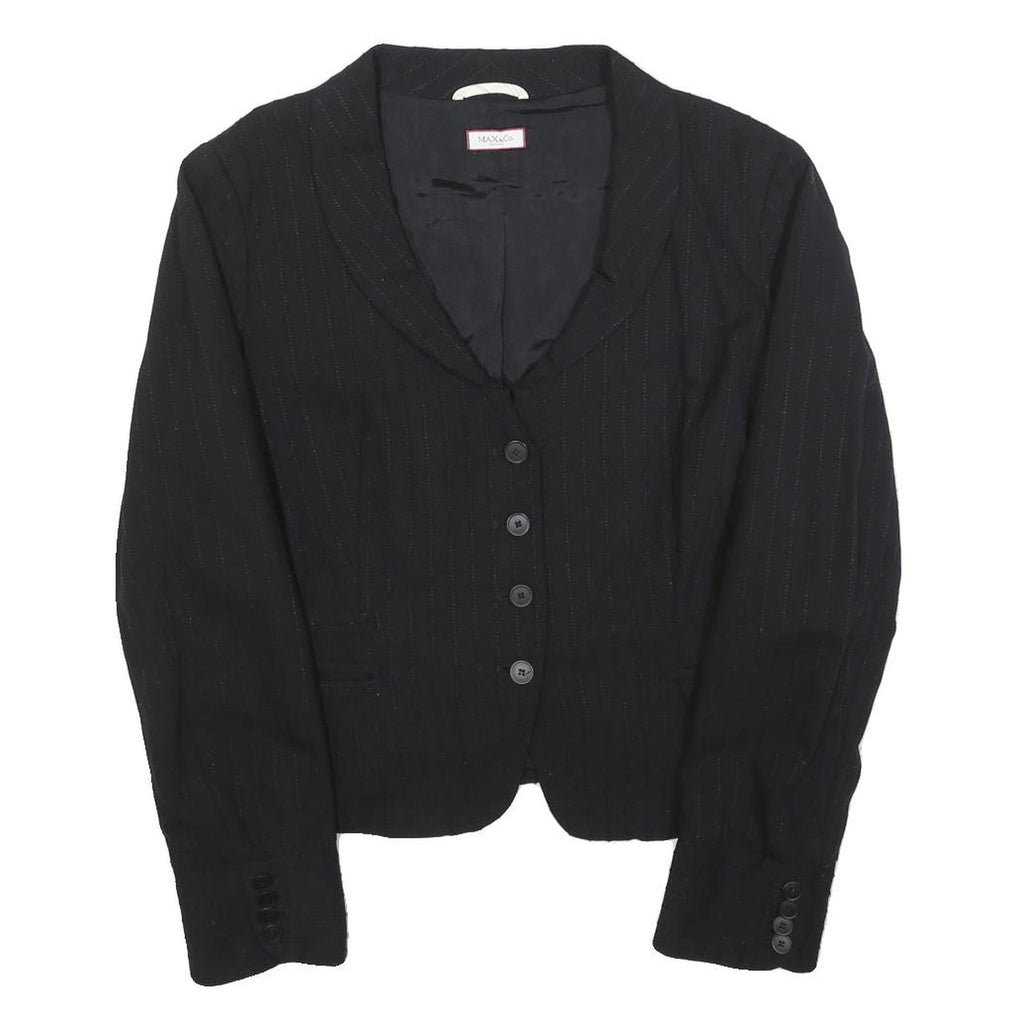MAX&CO Womens Black Pinstripe Jacket M Woven Button Casual Office