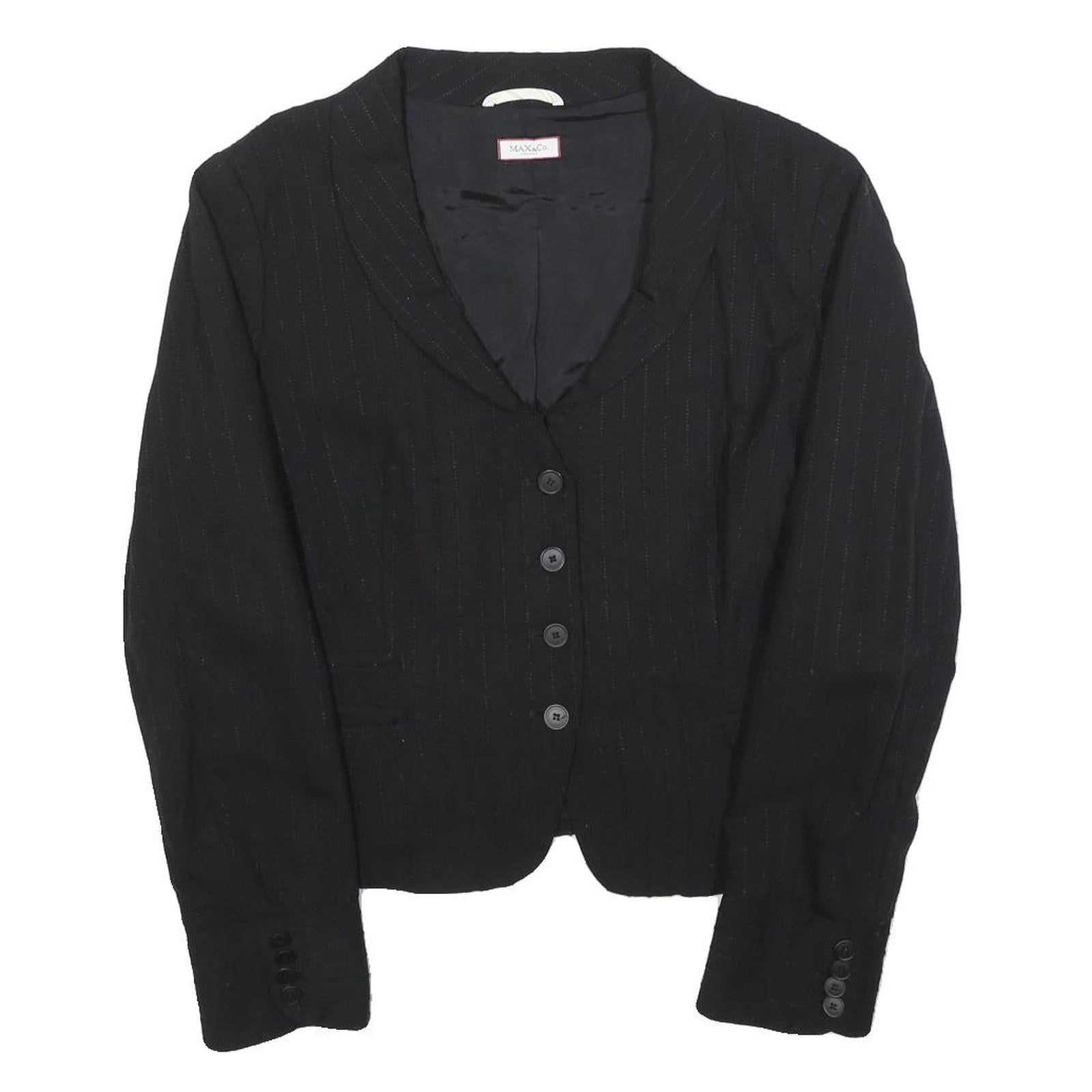 MAX&CO Womens Black Pinstripe Jacket M Woven Button Casual Office