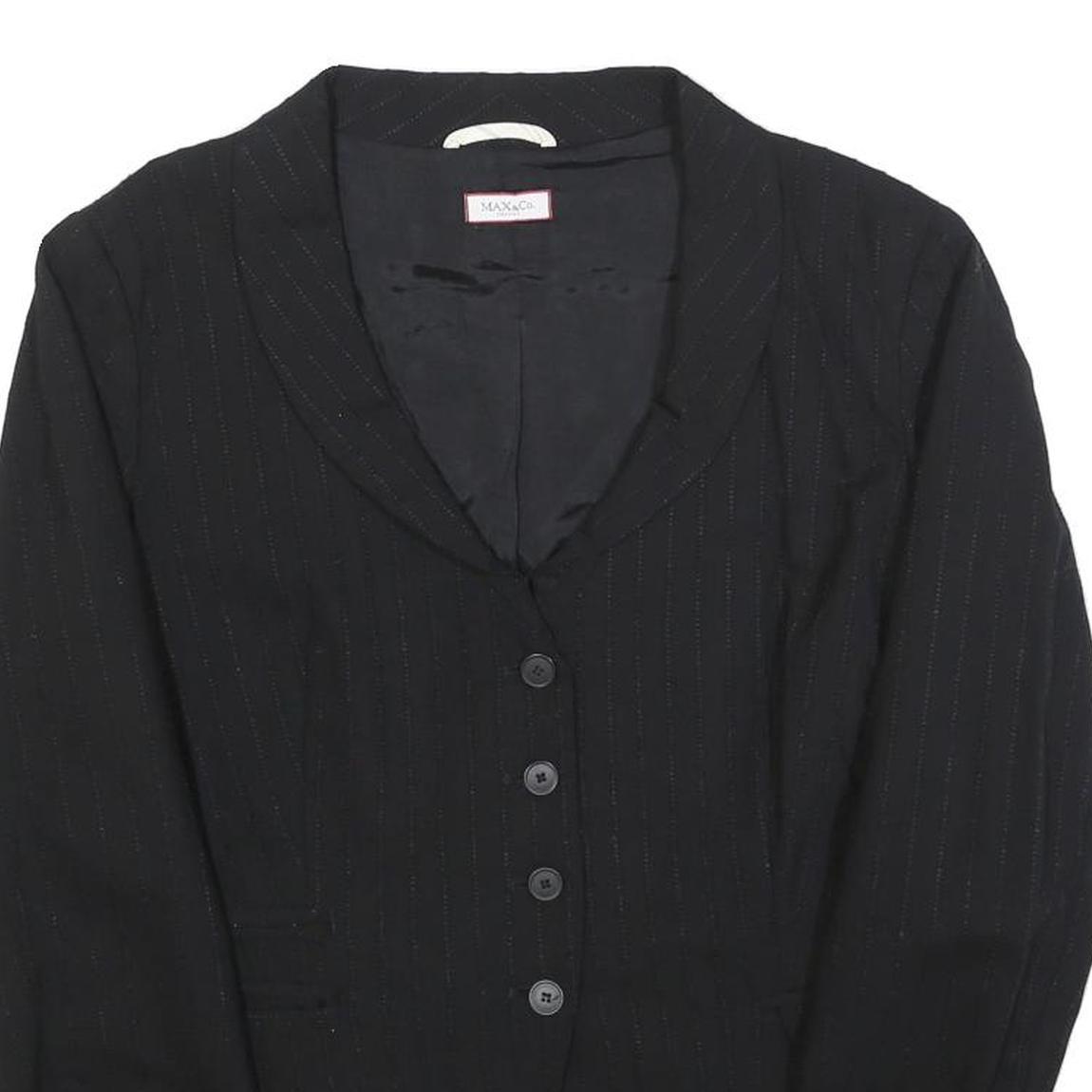 MAX&CO Womens Black Pinstripe Jacket M Woven Button Casual Office