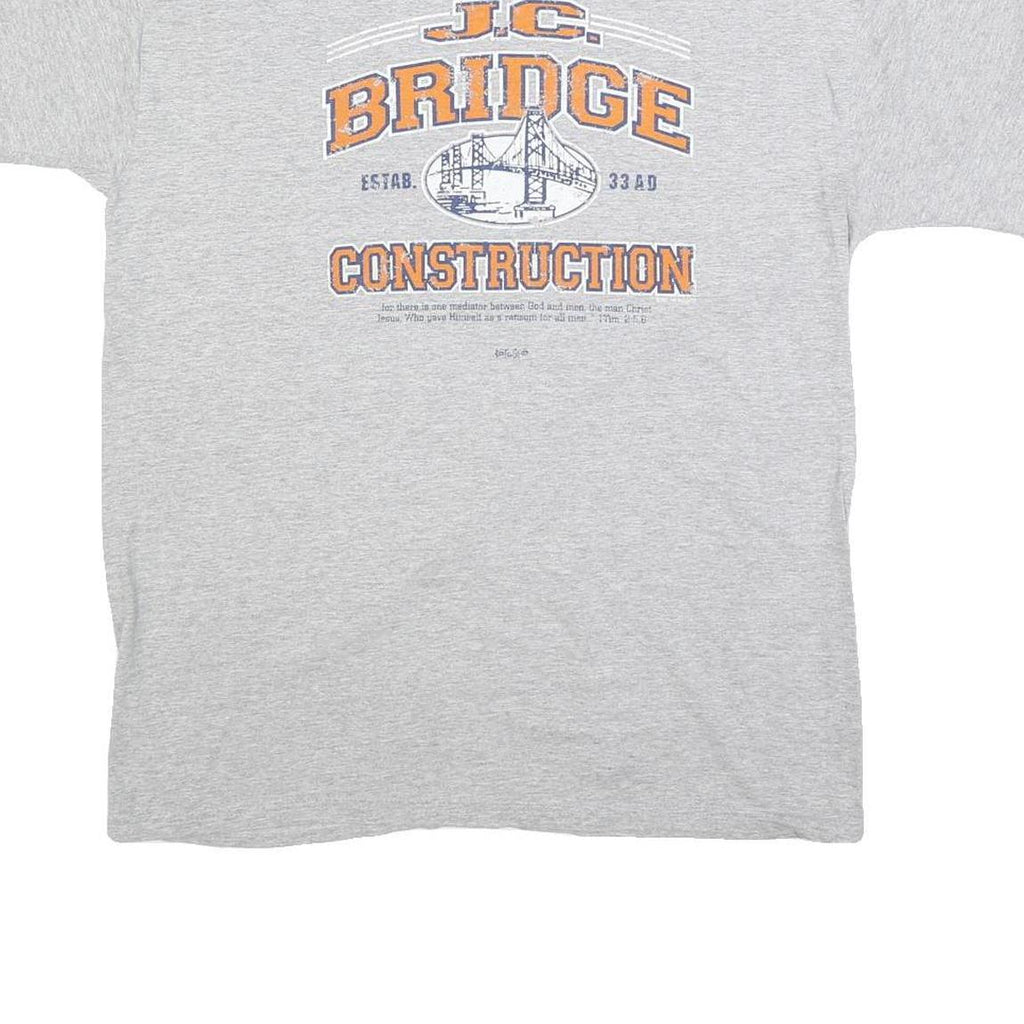 JERZEES Mens Grey L Graphic T-Shirt Short Sleeve Crew Neck Construction Print