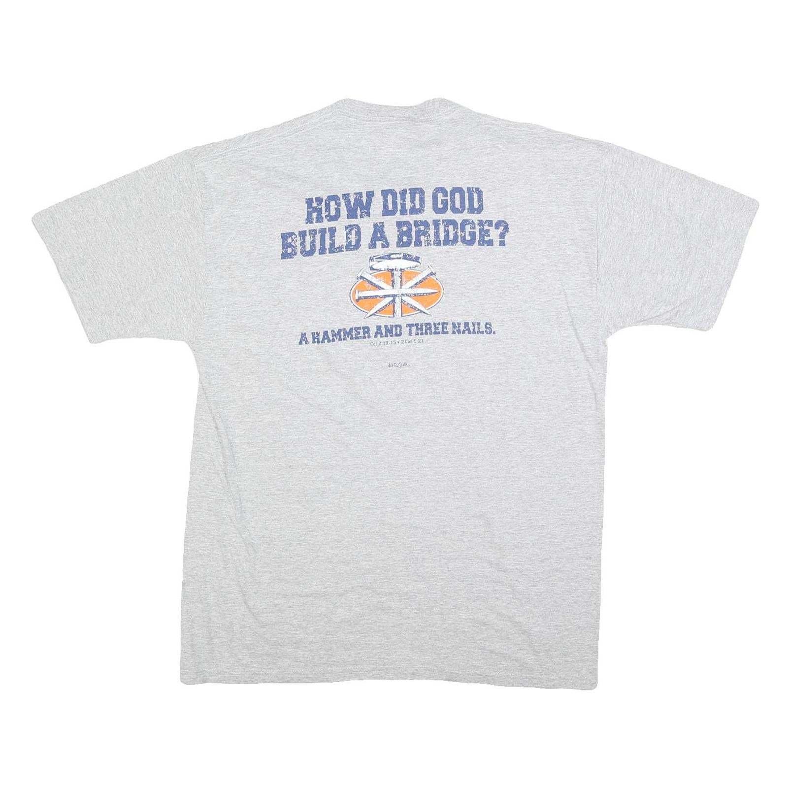 JERZEES Mens Grey L Graphic T-Shirt Short Sleeve Crew Neck Construction Print