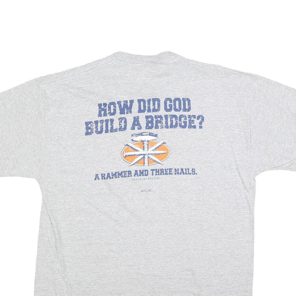 JERZEES Mens Grey L Graphic T-Shirt Short Sleeve Crew Neck Construction Print