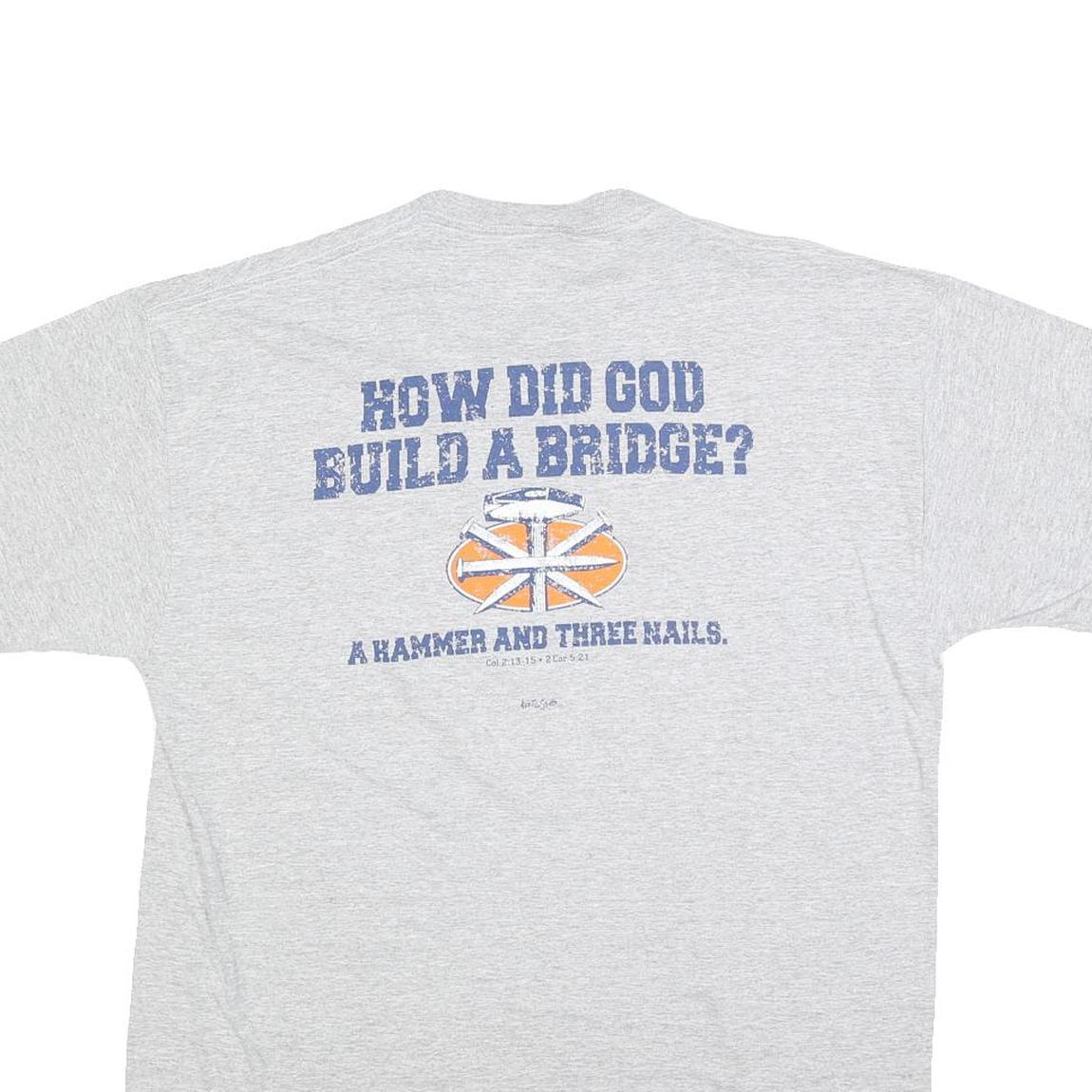 JERZEES Mens Grey L Graphic T-Shirt Short Sleeve Crew Neck Construction Print