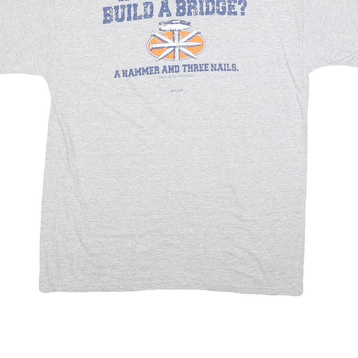 JERZEES Mens Grey L Graphic T-Shirt Short Sleeve Crew Neck Construction Print