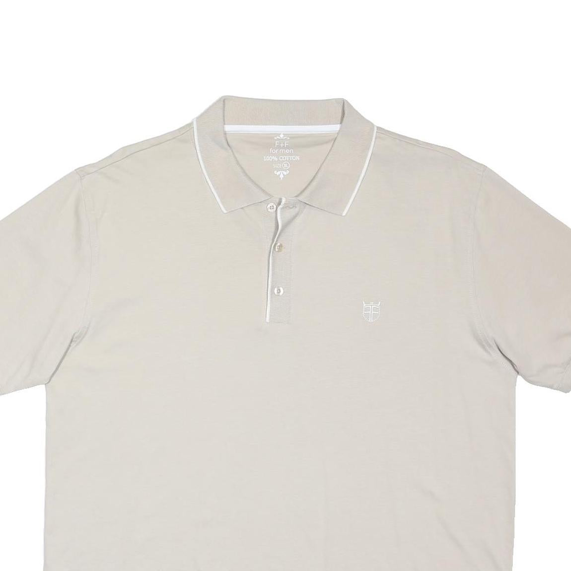 F&F Mens Beige Polo Shirt XL Cotton Short Sleeve Plain Basic Casual