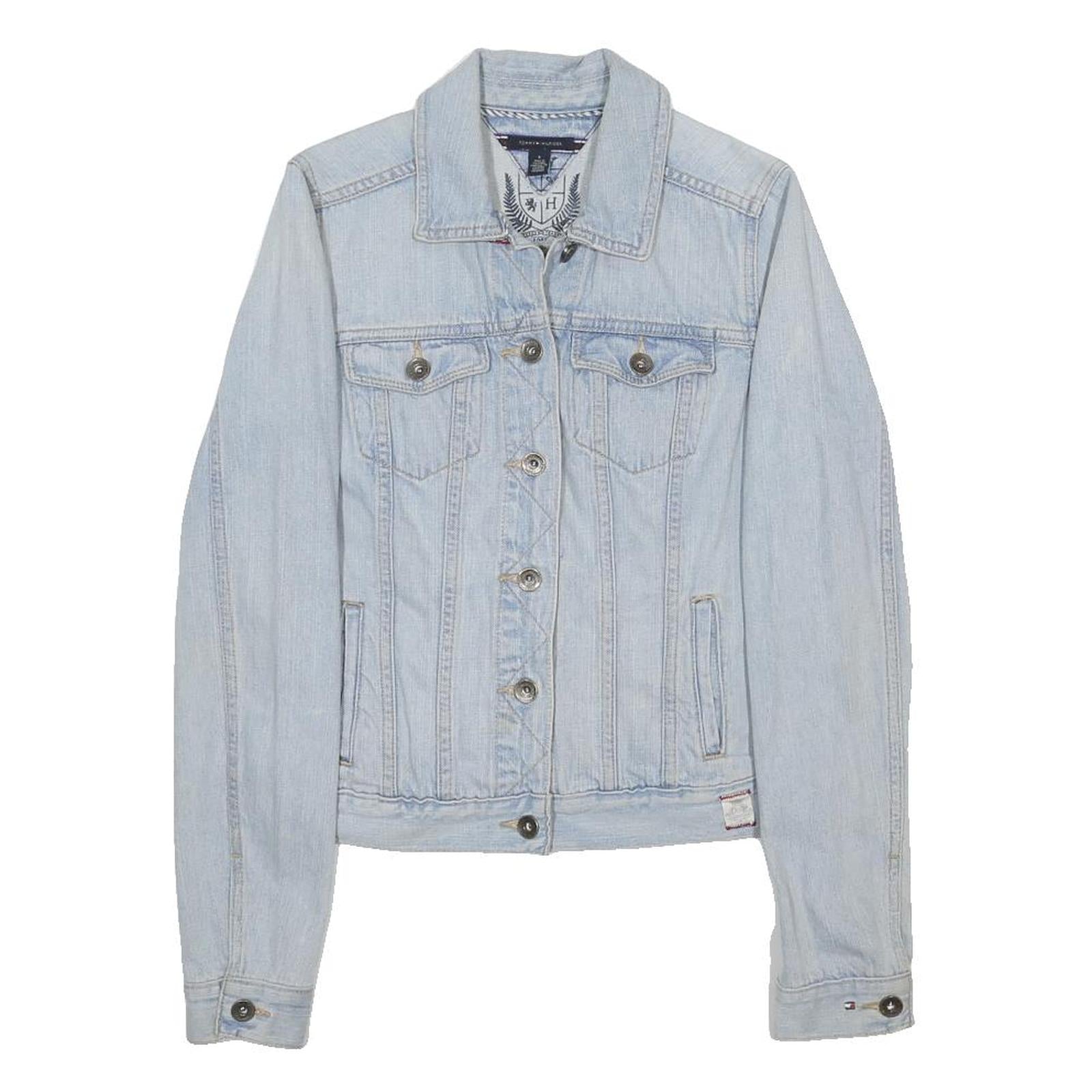 TOMMY HILFIGER Womens Blue Denim Jacket S Cotton Button Plain Casual Outerwear