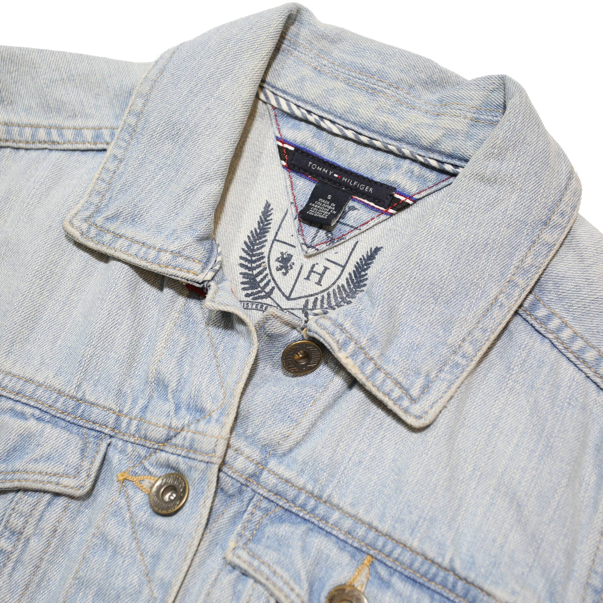 TOMMY HILFIGER Womens Blue Denim Jacket S Cotton Button Plain Casual Outerwear