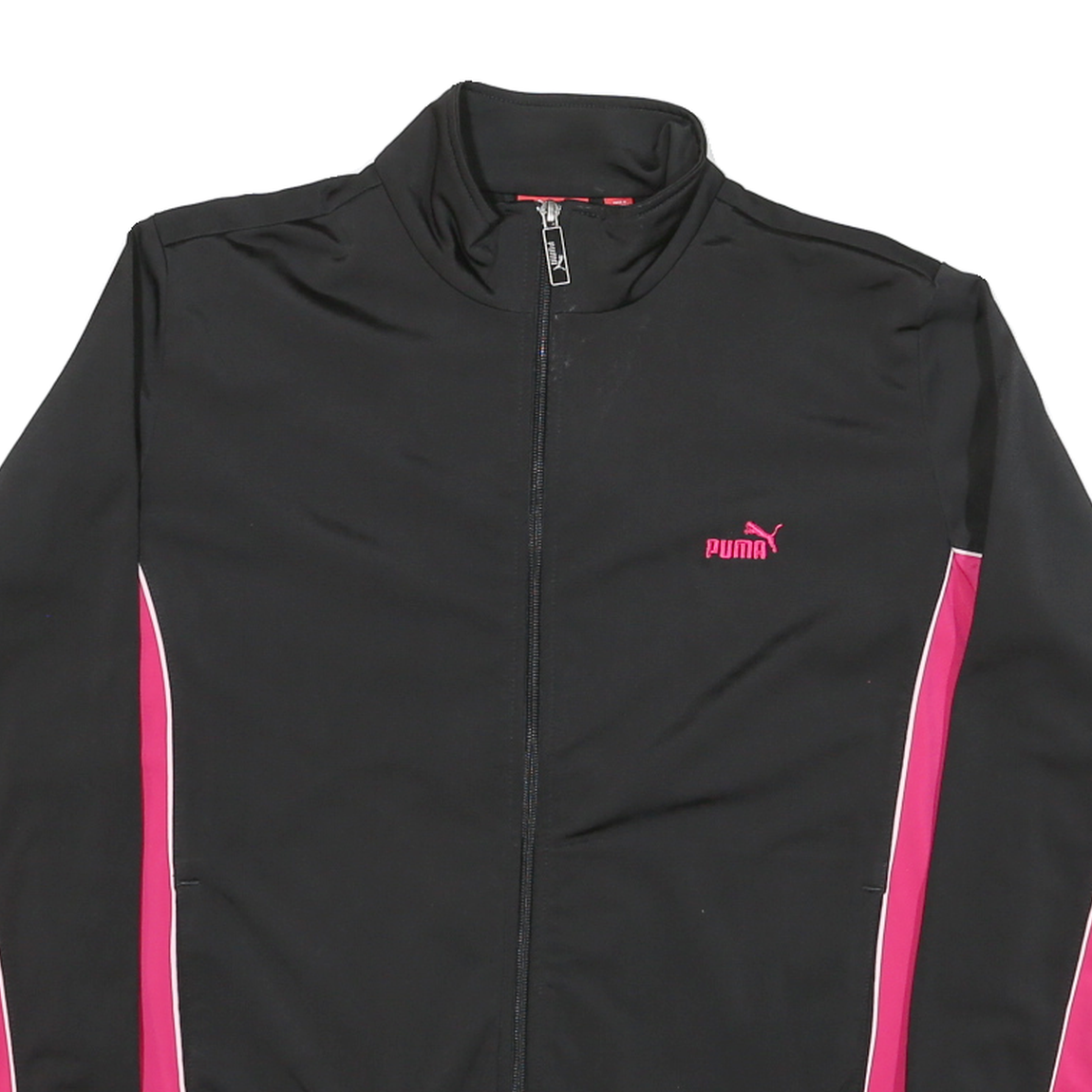 PUMA Womens Black & Pink Sports Zip Jacket UK 16 Polyester Blend Athletic Track
