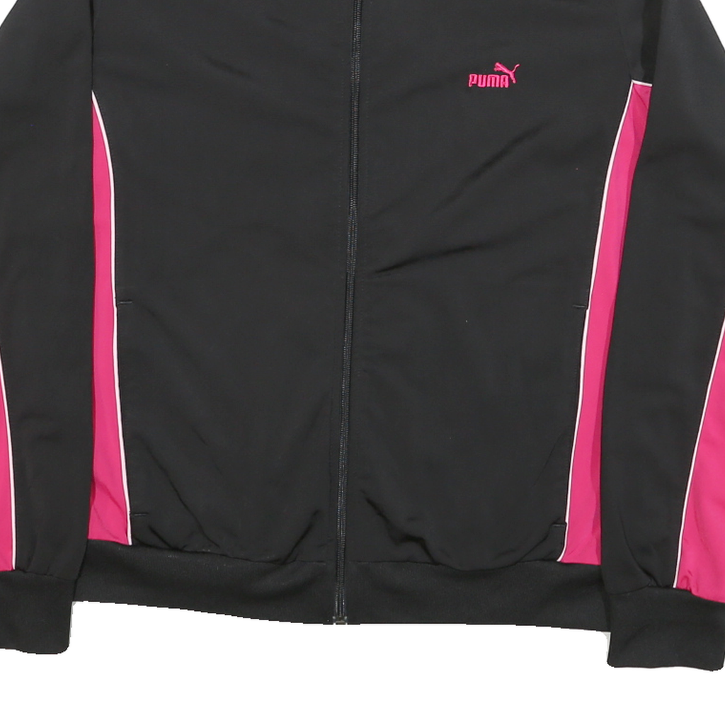 PUMA Womens Black & Pink Sports Zip Jacket UK 16 Polyester Blend Athletic Track