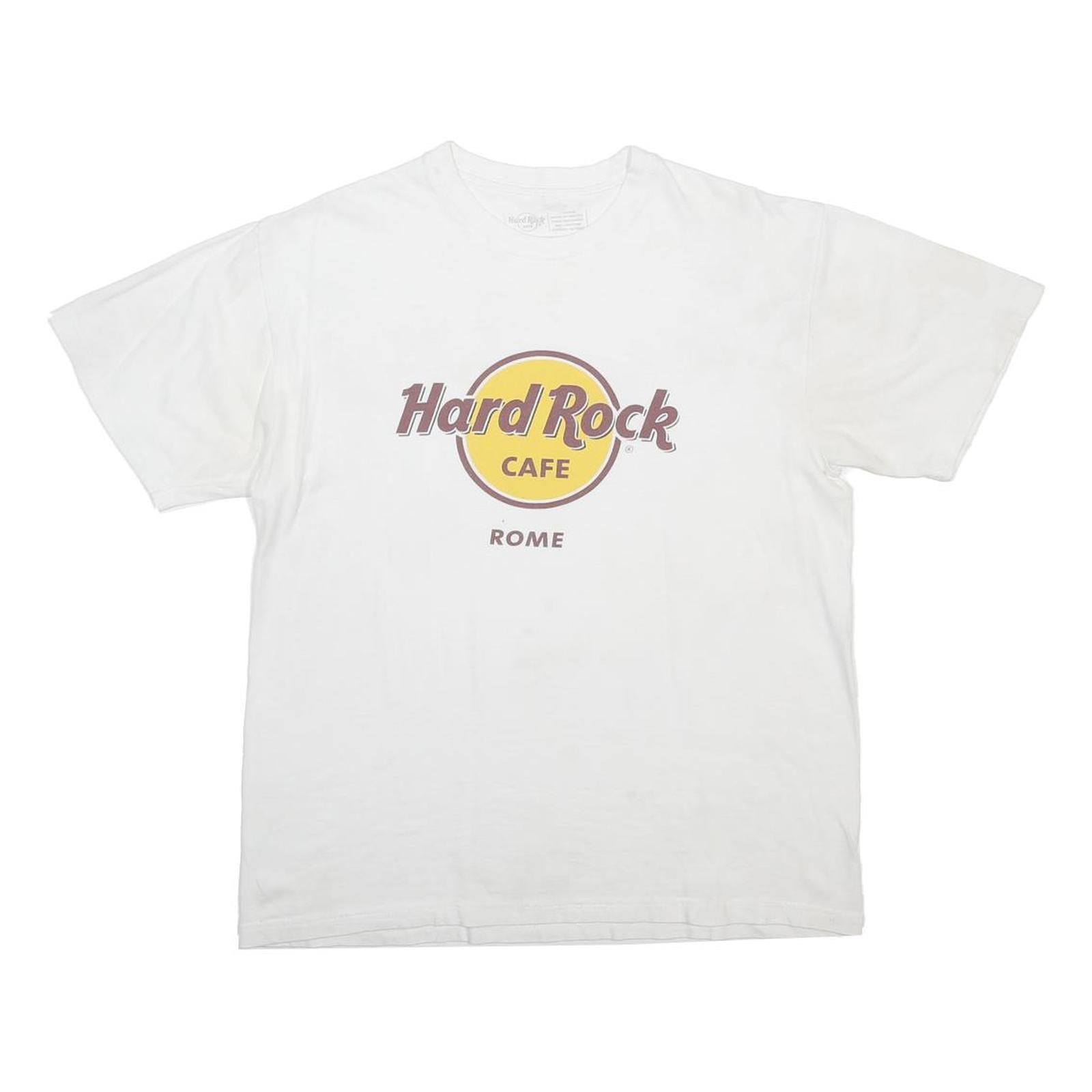 HARD ROCK CAFE Mens White Rome Graphic T-Shirt L Short Sleeve Crew Neck Cotton