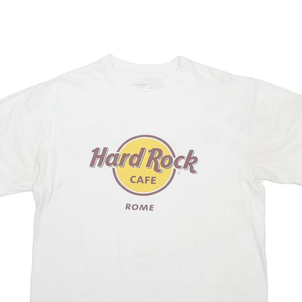 HARD ROCK CAFE Mens White Rome Graphic T-Shirt L Short Sleeve Crew Neck Cotton
