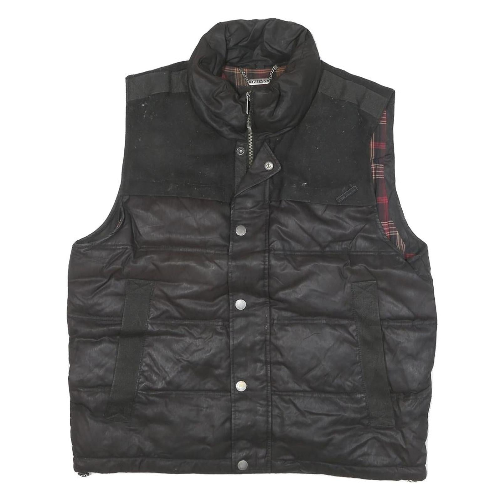 GUESS Mens Black Puffer Jacket L Polyester Blend Quilted Casual Outerwear