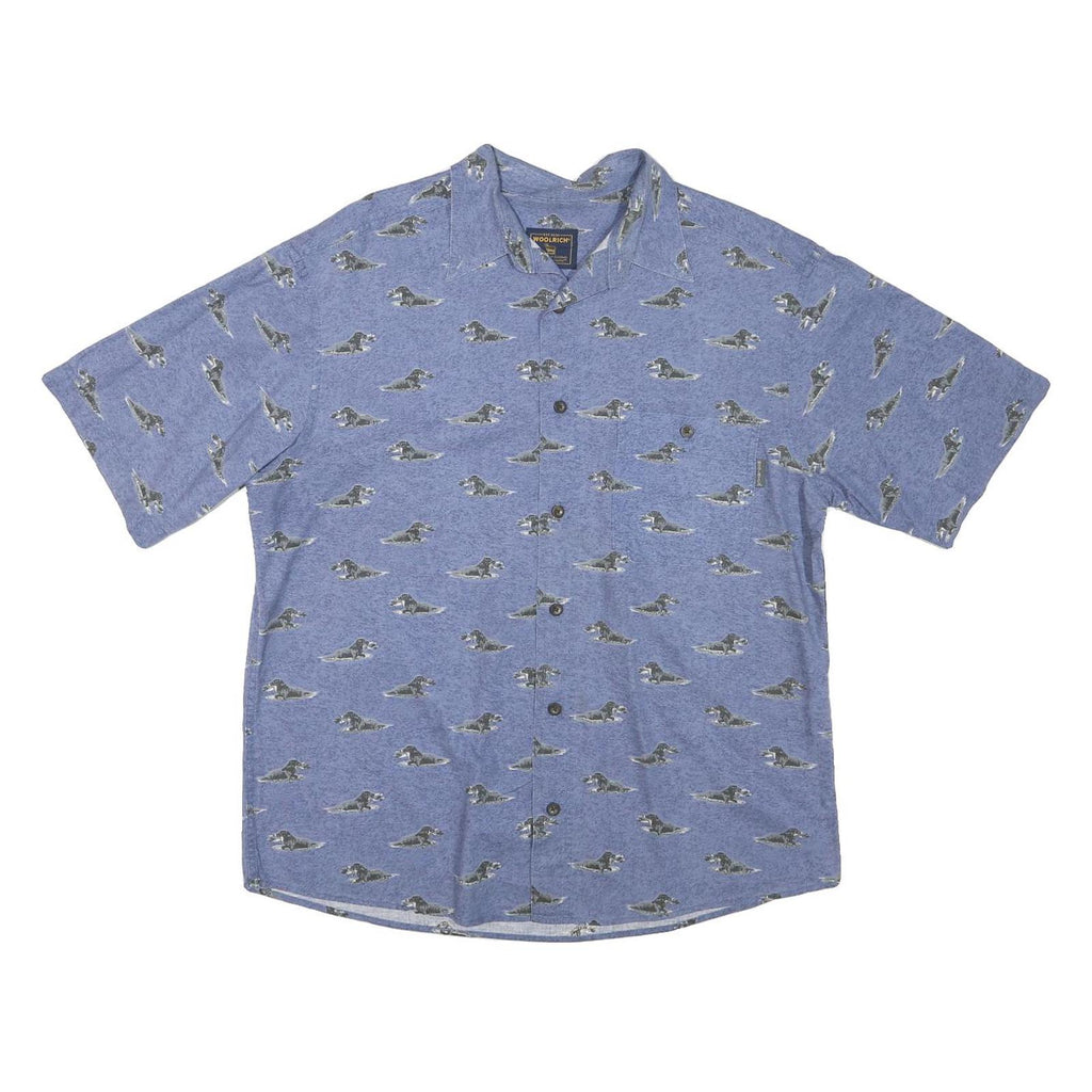 WOOLRICH Mens Blue Shirt M Cotton Blend Dog Print Casual Summer Button Shirt